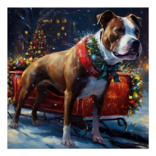 Poster Staffordshire Bull Terrier Noël Fête
