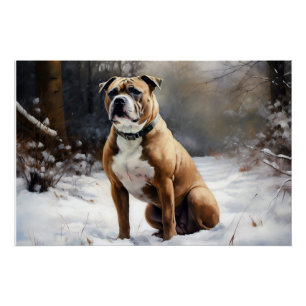 Poster Staffordshire Bull Terrier Qu'il neige Noël