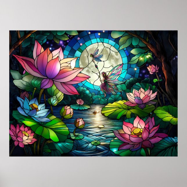 Poster Stained Glass Little Fairy With Dragonfly (Devant)
