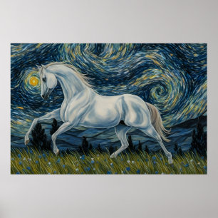 Poster Stallion gris dans la nuit étoilée