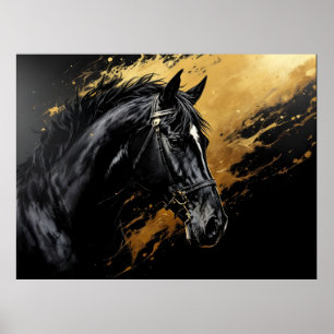Poster Stallion noir sur noir et or avec blanc