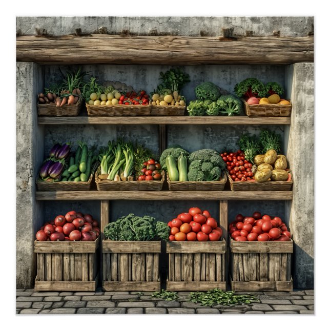 Poster Stand de légumes du marché agricole (Devant)