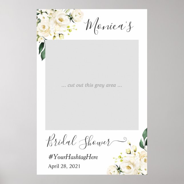 Poster Stand de photobooth pour mariage floral Rose Blanc (Devant)