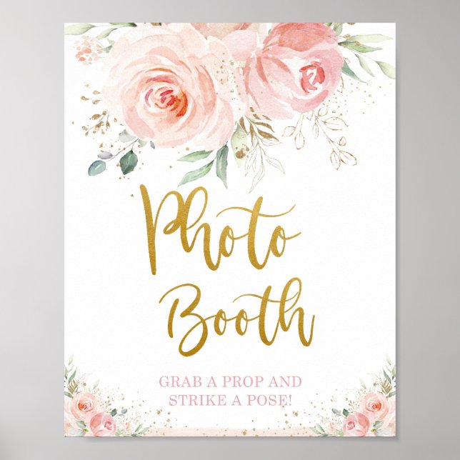 Poster Stand photo chic rose blush floral feuillage doré (Devant)