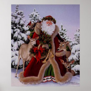 Poster Stanta Claus et l'affiche de la scène forestière