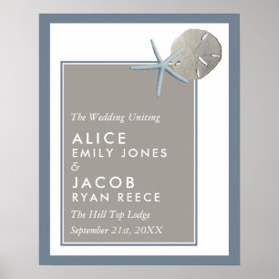 Poster Starfish and Sand Dollar - Mariage plage Bienvenue