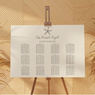 Poster Starfish Beach Wedding 12 Table Seating Charts
