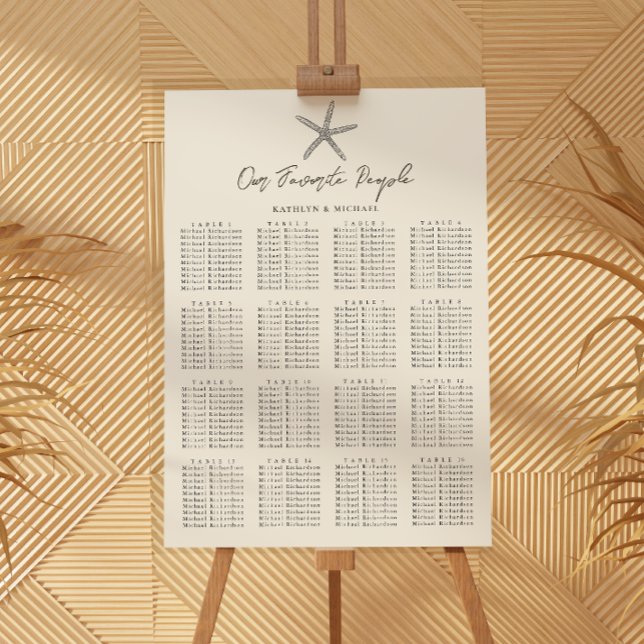 Poster Starfish Beach Wedding 16 Table Seating Charts (Créateur téléchargé)
