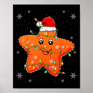 Poster Starfish Portant le Santa Hat Noël - Starfi