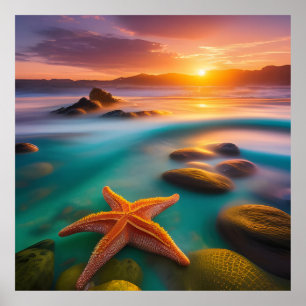 Poster Starfish sur la plage à Dawn