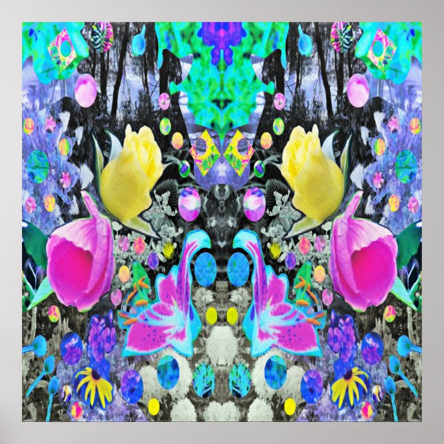 Poster Stargazer Lily, Rose et le collage d'hibiscus rose (Devant)