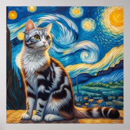 Poster Starry American Bobtail Portrait de chat