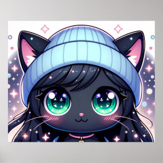 Poster Starry-Eyed Kitten : Charming Anime Cat