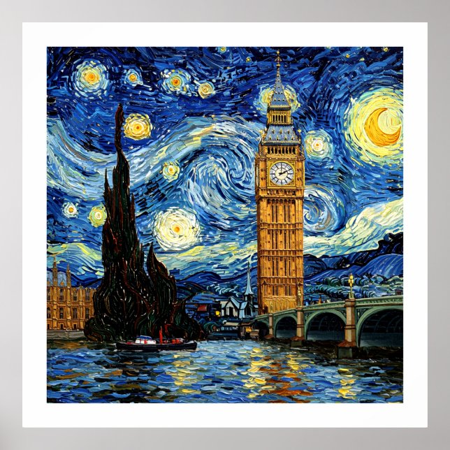Poster Starry Night Big Ben London England (Devant)
