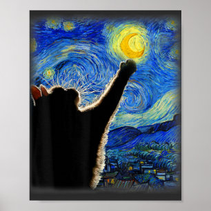 Poster Starry Night Cat, Van Gogh Amoureux des chats Cat