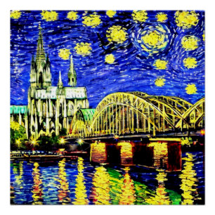 Poster Starry Night Cologne Allemagne Cathédrale