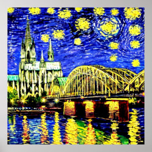 Poster Starry Night Cologne Allemagne Cathédrale