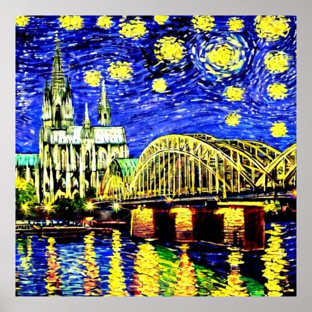 Poster Starry Night Cologne Allemagne Cathédrale (Devant)
