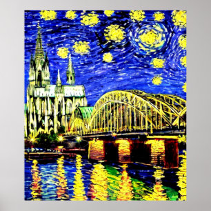 Poster Starry Night Cologne Allemagne Cathédrale