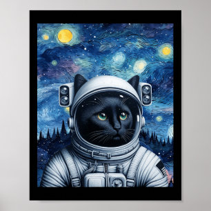 Poster Starry Night Cosmic Cat Astronaut Art