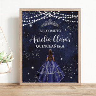 Poster Starry Night Marine Bleu Argent Quinceañera Sweet 
