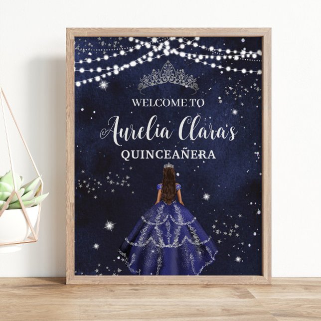 Poster Starry Night Marine Bleu Argent Quinceañera Sweet  (Créateur téléchargé)