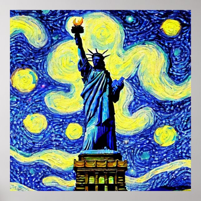 Poster Starry Night Statue De Liberty New York (Devant)
