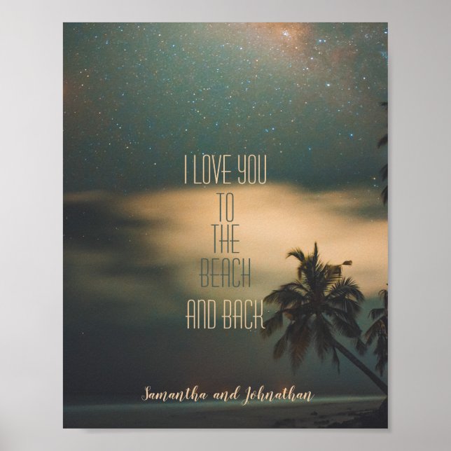 Poster Starry Night Tropical Beach Love Citation & Monogr (Devant)