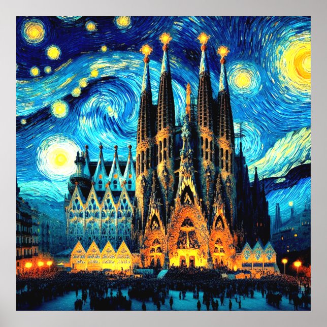 Poster Starry Sagrada Familia Barcelona (Devant)