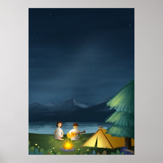 Poster Starry Sky Camping Couple Tente (Devant)