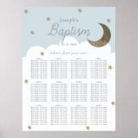 Stars & Lune Baby Blue Boy Baptême Carte de siège