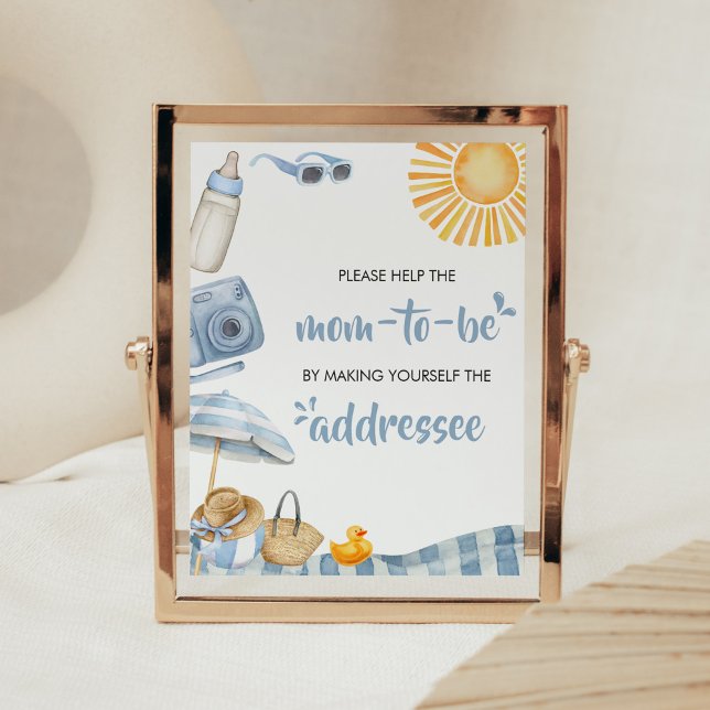 Poster Station Baby shower d'été Blue Beach (Boy Splish Splash Baby Shower Envelope Station Sign)