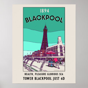 Poster Station balnéaire de Blackpool Angleterre Art Vint