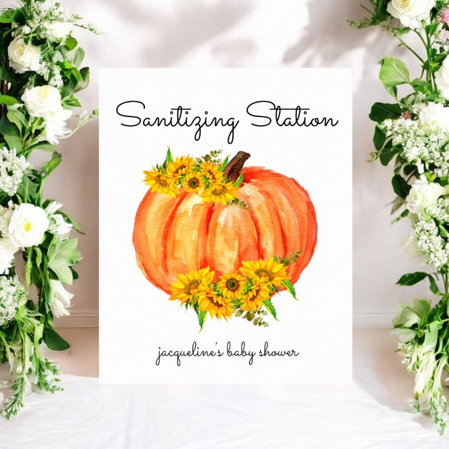 Poster Station de désinfection de citrouille orange blanc (Créateur téléchargé)