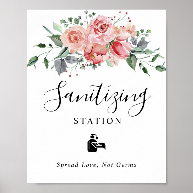 Poster Station de nettoyage Mariage floral rose pâle (Devant)