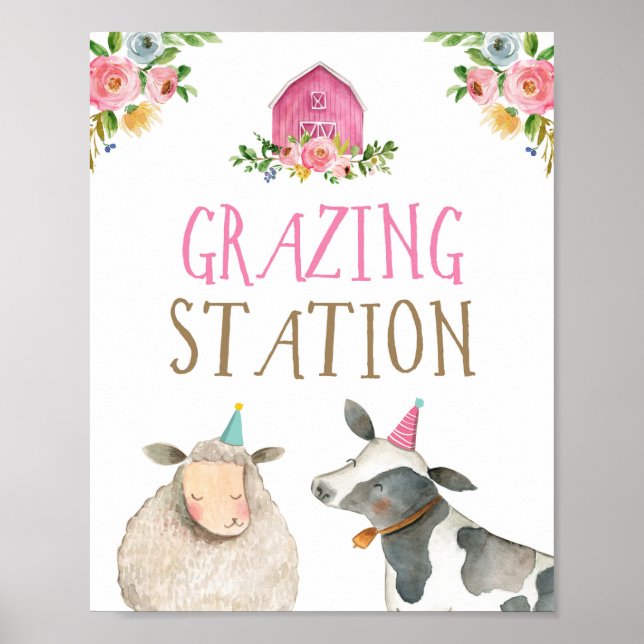 Poster Station de pâturage Animaux de ferme Grange Fille  (Devant)
