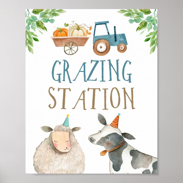 Poster Station de pâturage Ferme Animaux Citrouilles Garç (Devant)