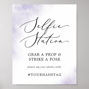 Poster Station de selfie violet lavis aquarelle Panneau d