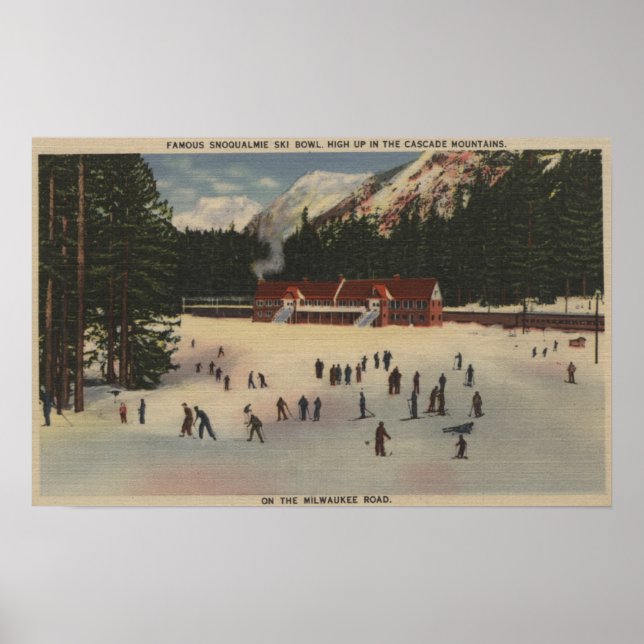 Poster Station de ski de Snoqualmie, WA - Vue du ski (Devant)