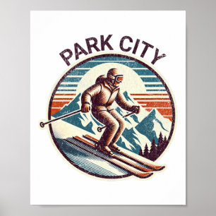 Poster Station de ski d'hiver Retro Vintage Park City Uta