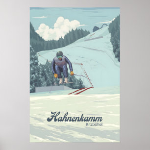 Poster Station de ski Hahnenkamm Kitzbuhel Autriche Voyag