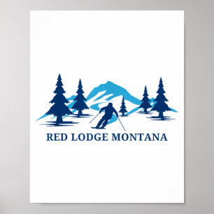 Poster Station de ski red lodge montana skieur ski