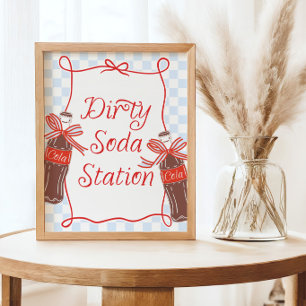 Poster Station de soda sale rétro bleu et rouge prêt à éc