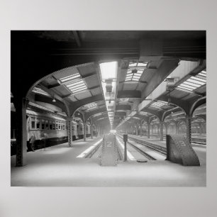 Poster Station de train de Chicago, 1920. Chemin de fer