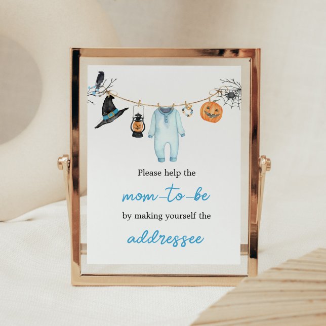 Poster Station d'enveloppe Blue Little Boo Halloween (Halloween Baby Clothes Baby Shower Envelope Station Sign)