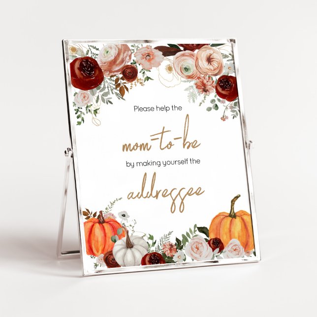 Poster Station d'enveloppe Citrouille Fall Marsala Burgun (Fall Floral Pumpkin Baby Shower Envelope Station Sign)