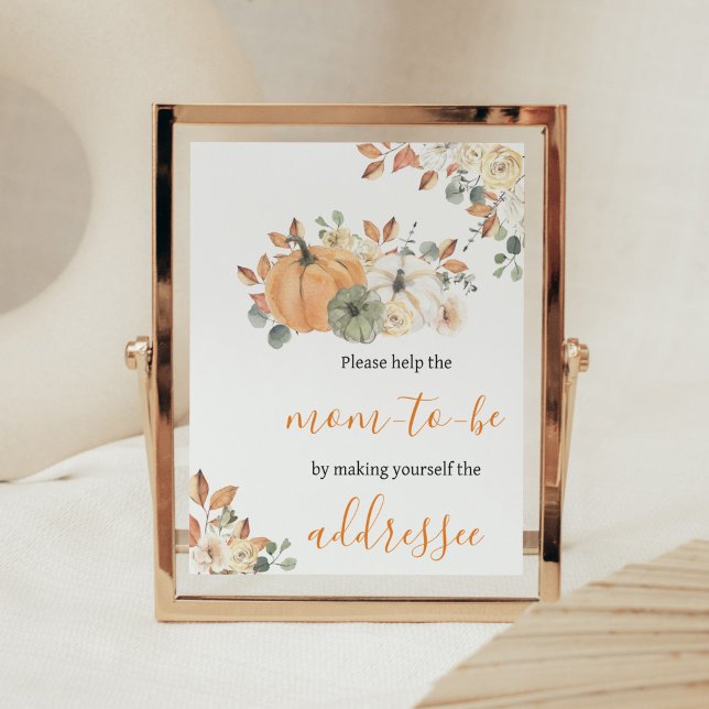 Poster Station d'enveloppe de Baby shower Citrouille Flor (Autumn Pumpkin Baby Shower Envelope Station Sign)