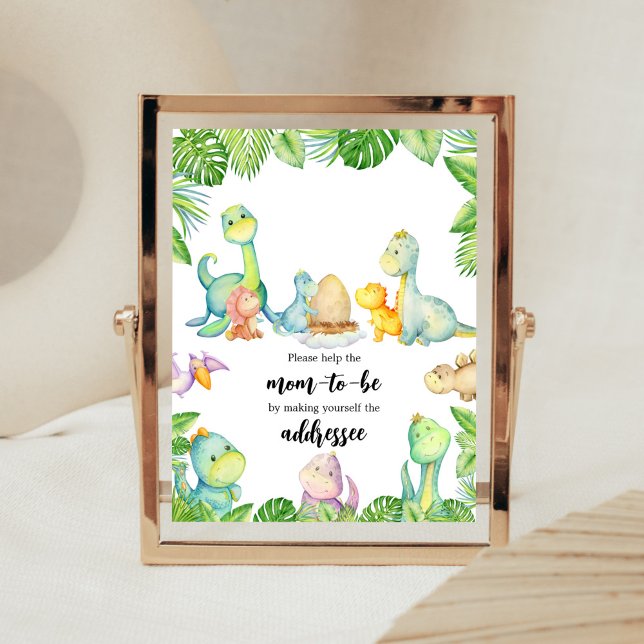 Poster Station d'enveloppe de Baby shower Cute Dinosaur (Greenery Dinosaur Baby Shower Envelope Station Sign)