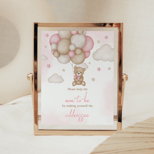 Poster Station d'enveloppe de Baby shower de ballons pour (Pink Boho Bear Balloon Baby Shower Envelope Station Sign)