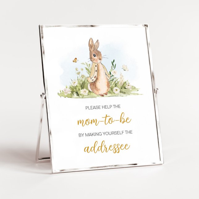 Poster Station d'enveloppe de Baby shower Peter Rabbit (Rabbit Gender Neutral Baby Shower Envelope Station Sign)
